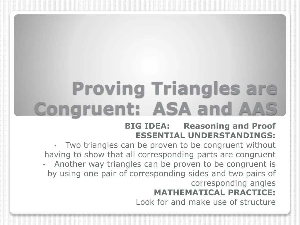 proving triangles are congruent asa and aas n.