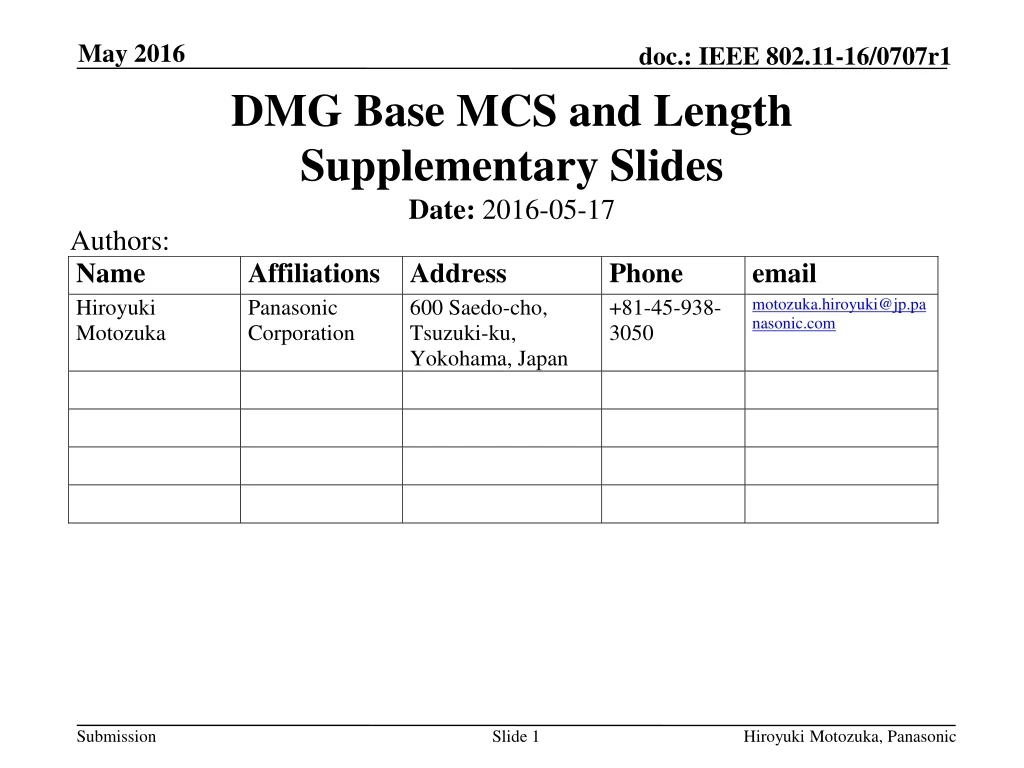 dmg base mcs and length supplementary slides n.