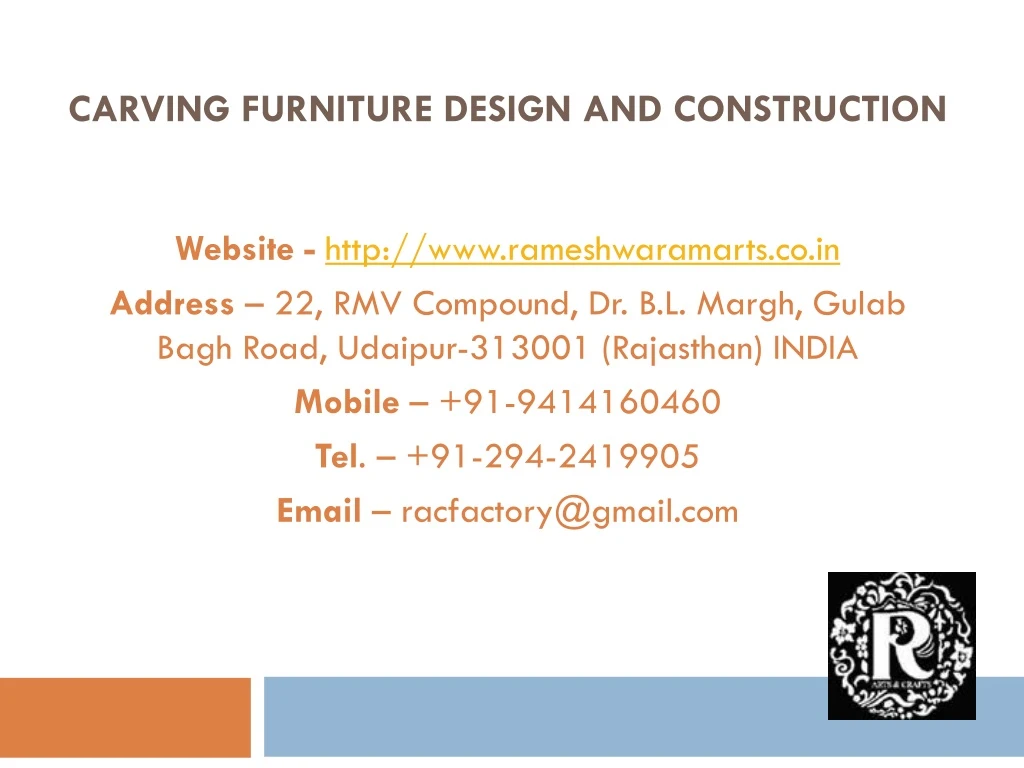 carving furniture design and construction n.