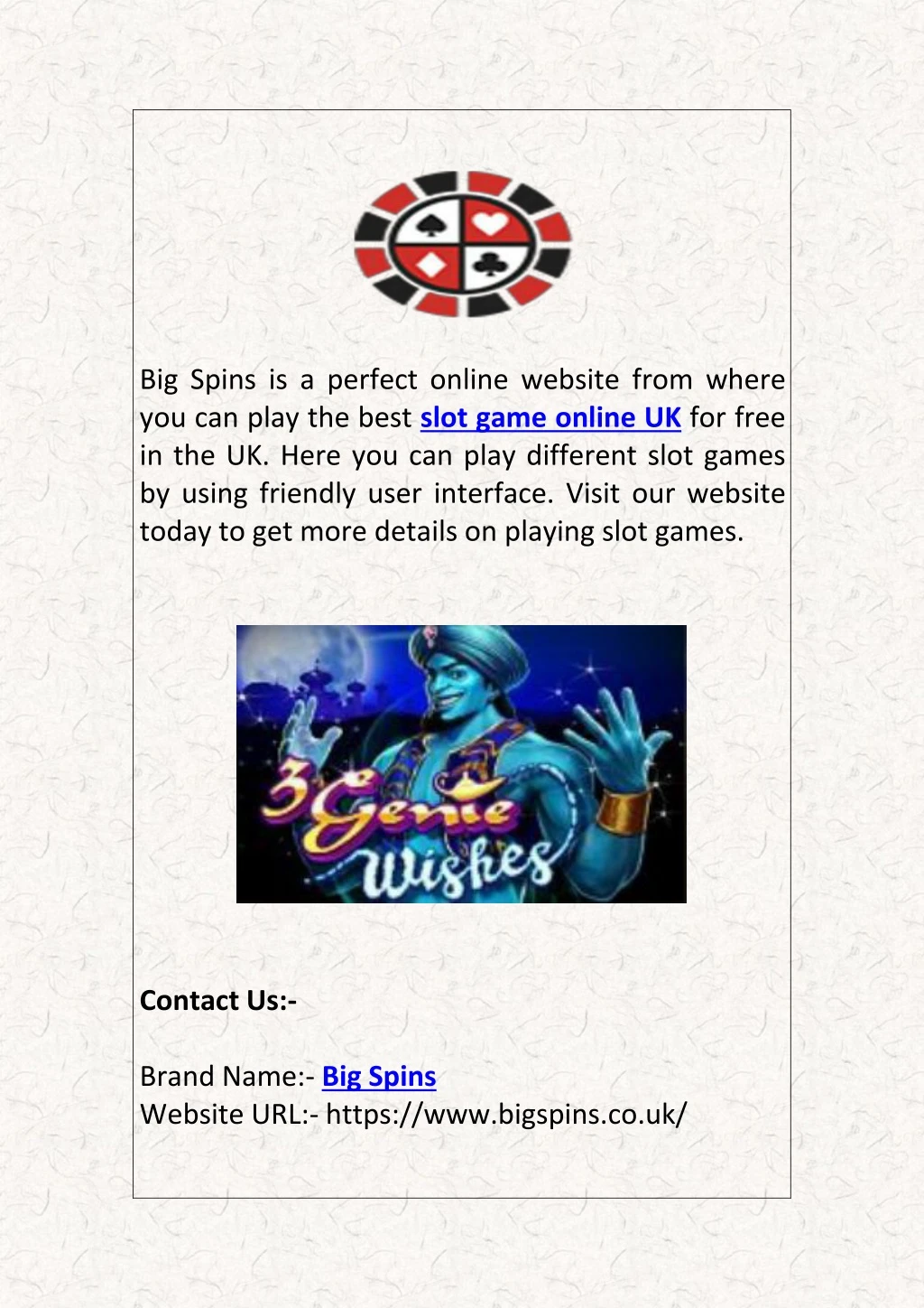 big spins is a perfect online website from where n.