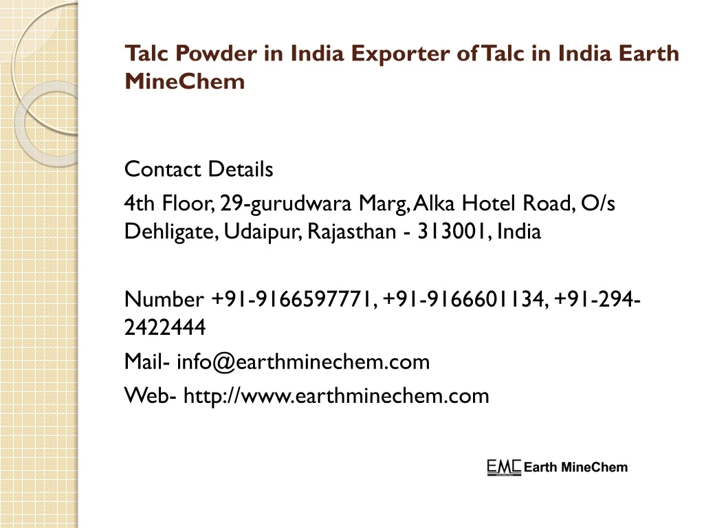talc powder in india exporter of talc in india earth minechem n.