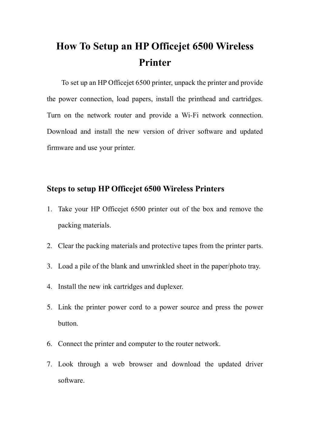 how to setup an hp officejet 6500 wireless printer n.