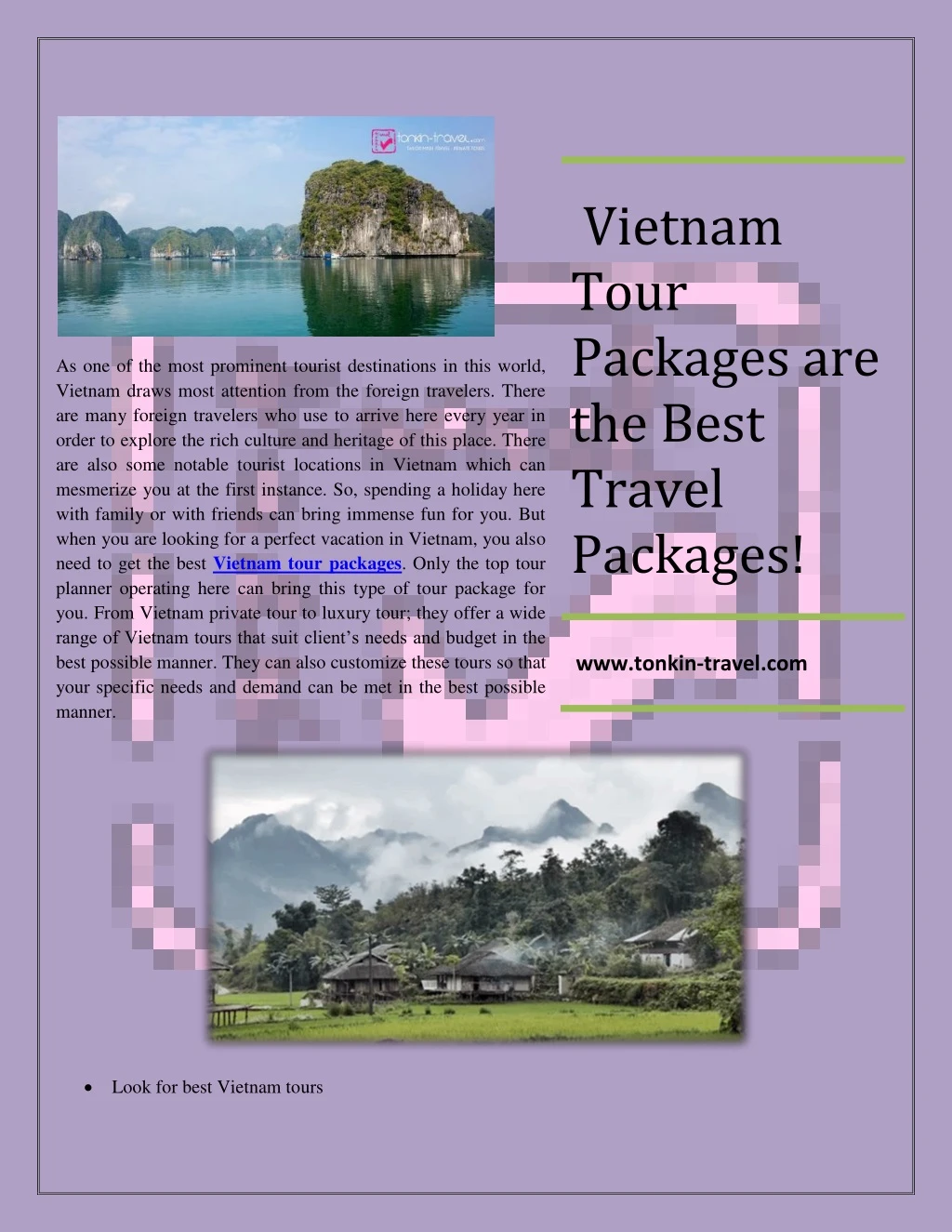 vietnam tour packages are the best travel packages n.