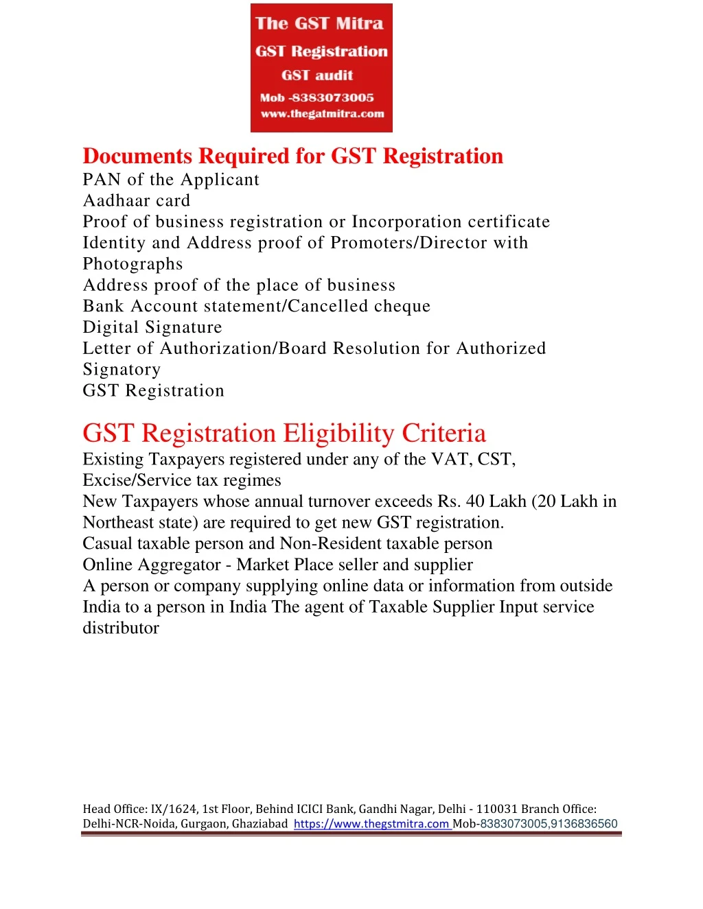 documents required for gst registration n.