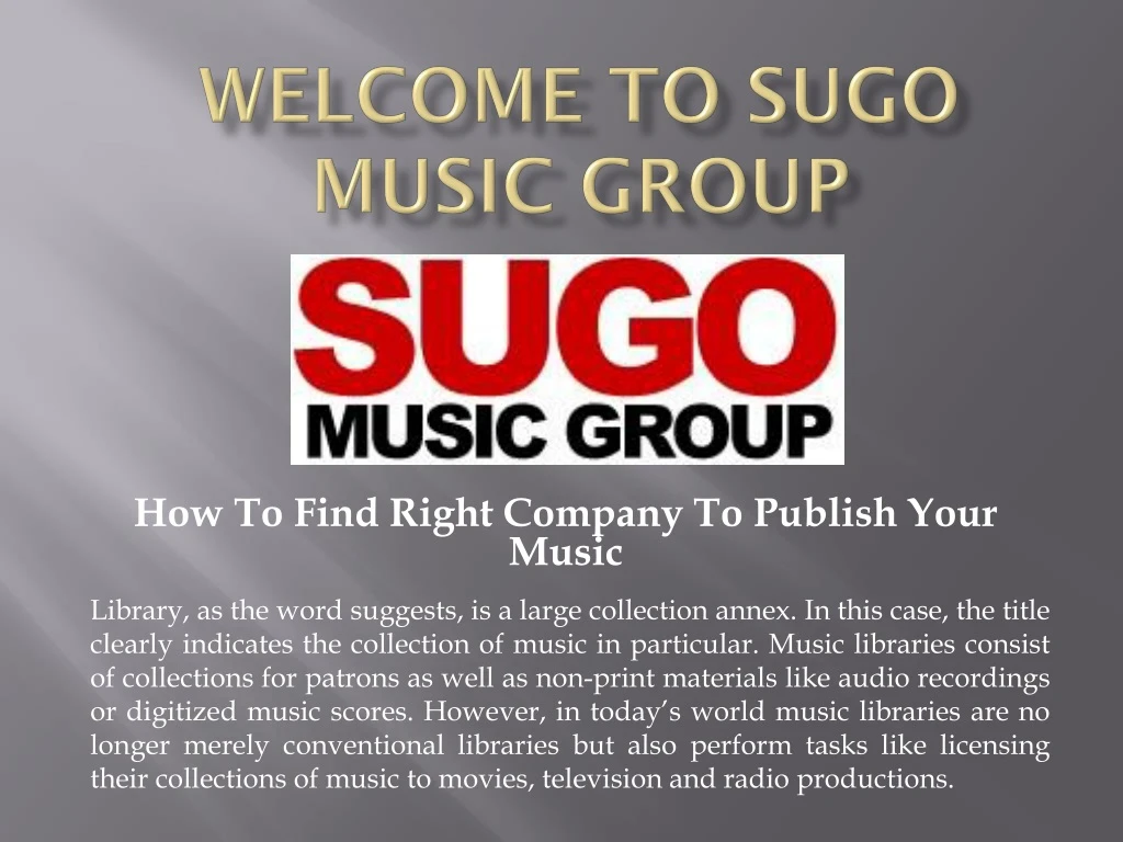 welcome to sugo music group n.