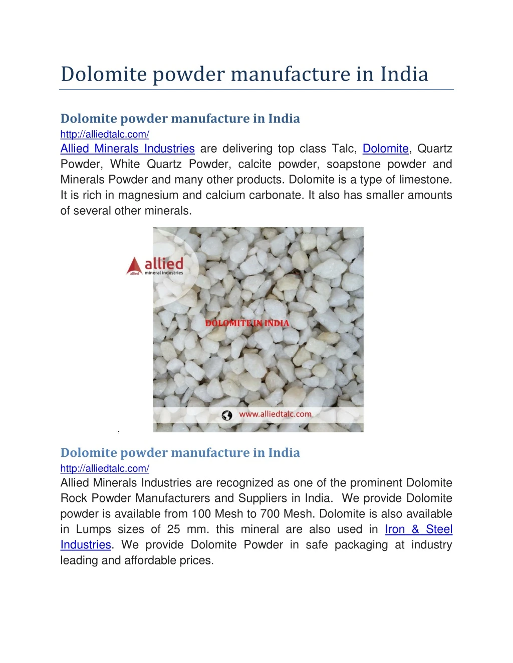 dolomite powder manufacture in india n.