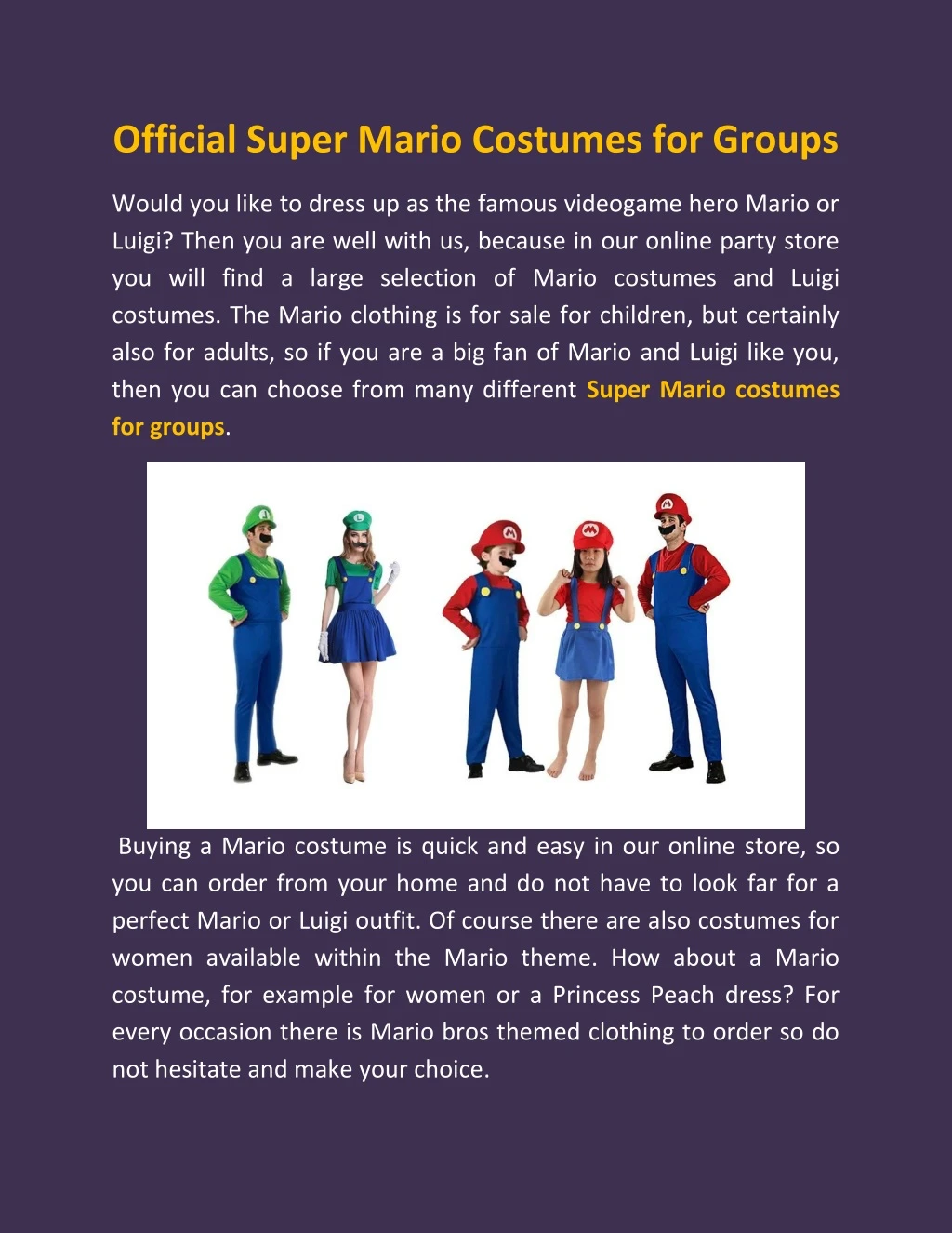 official super mario costumes for groups n.