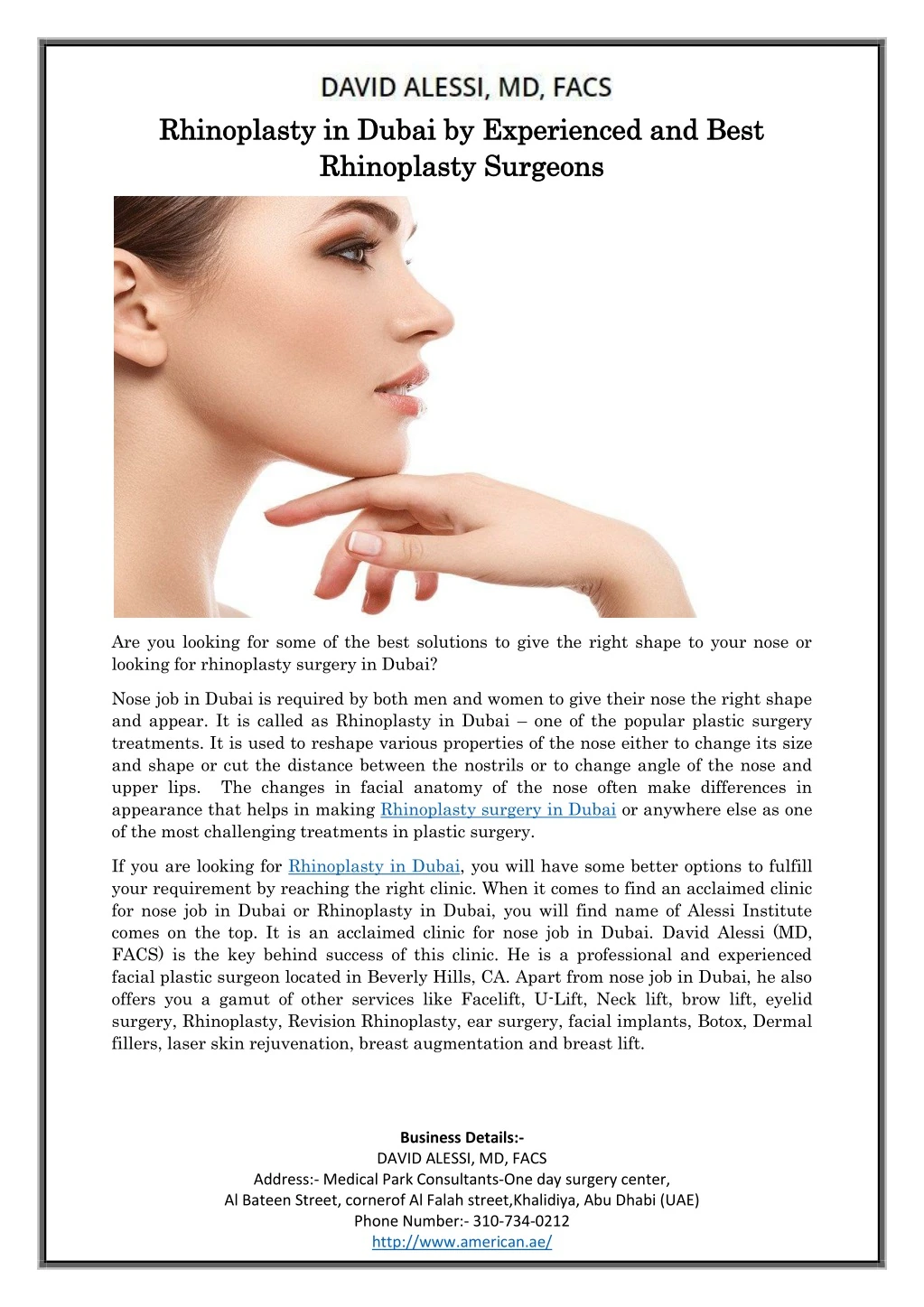 rhinoplasty in dubai by experienced and best n.