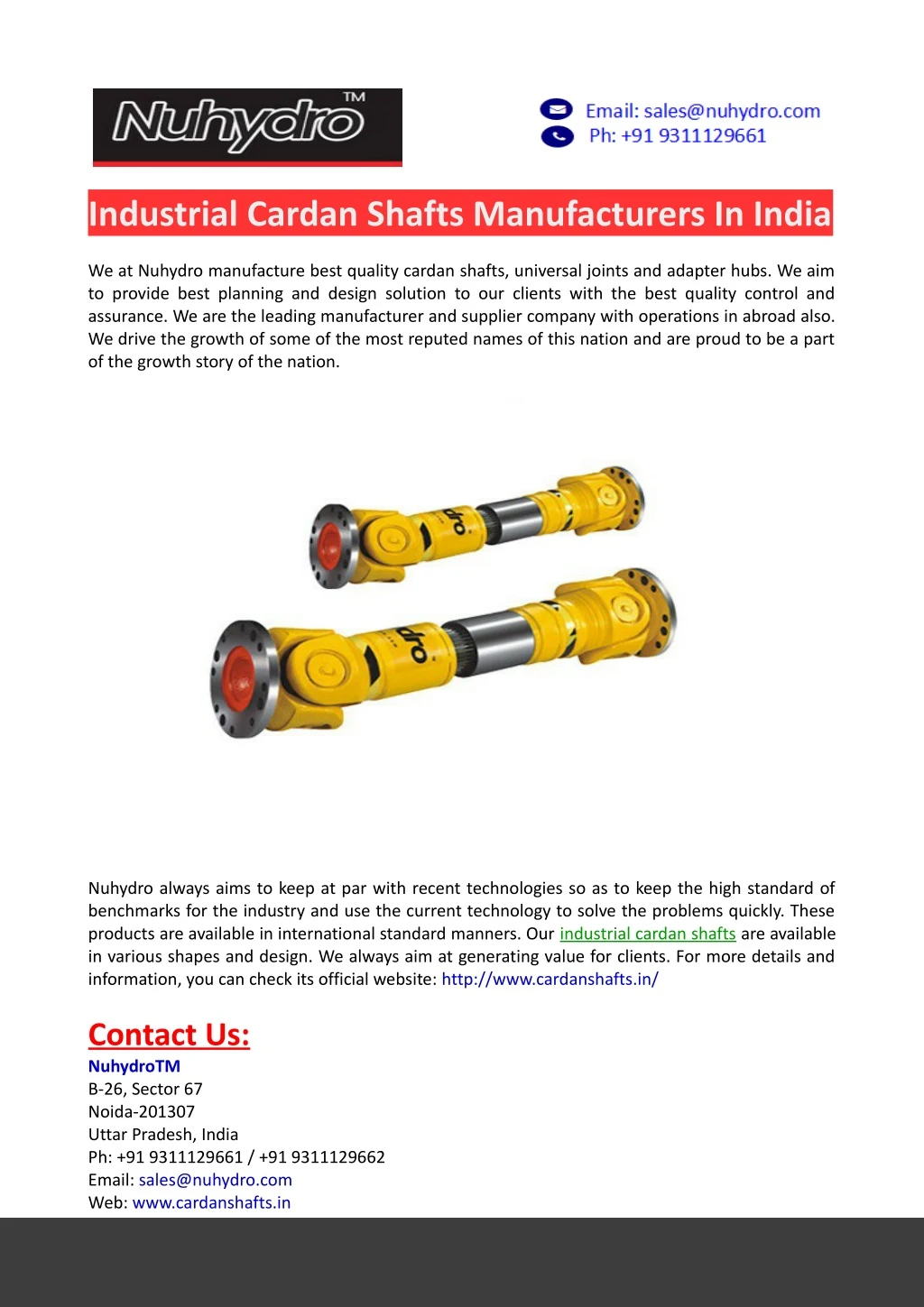 industrial cardan shafts manufacturers in india n.