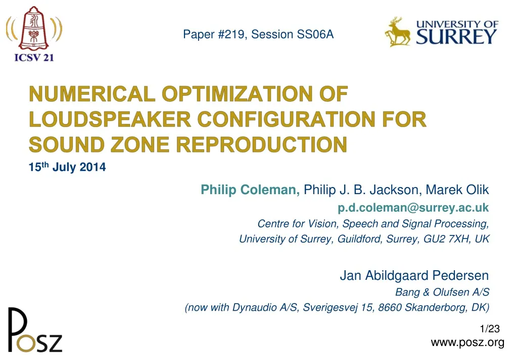 numerical optimization of loudspeaker configuration for sound zone reproduction n.