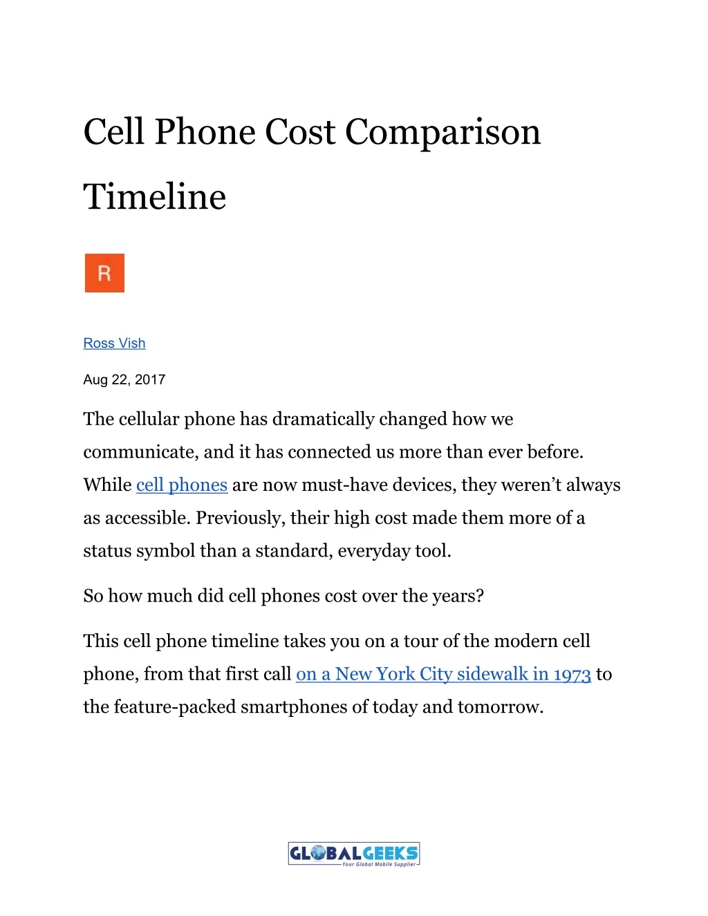 Cell Phone Cost Comparison Chart