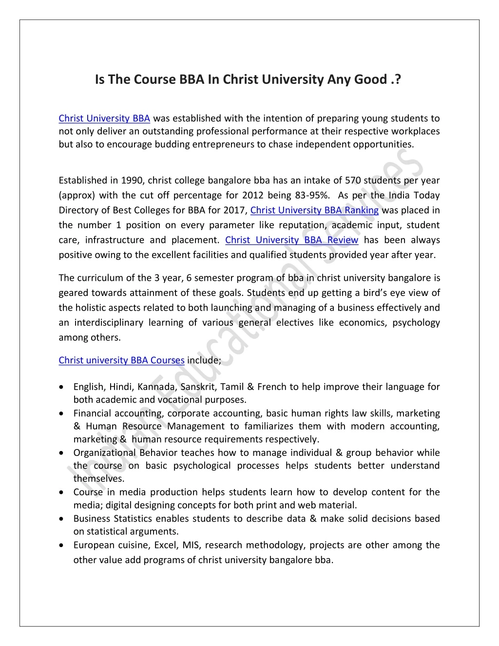 is the course bba in christ university any good n.