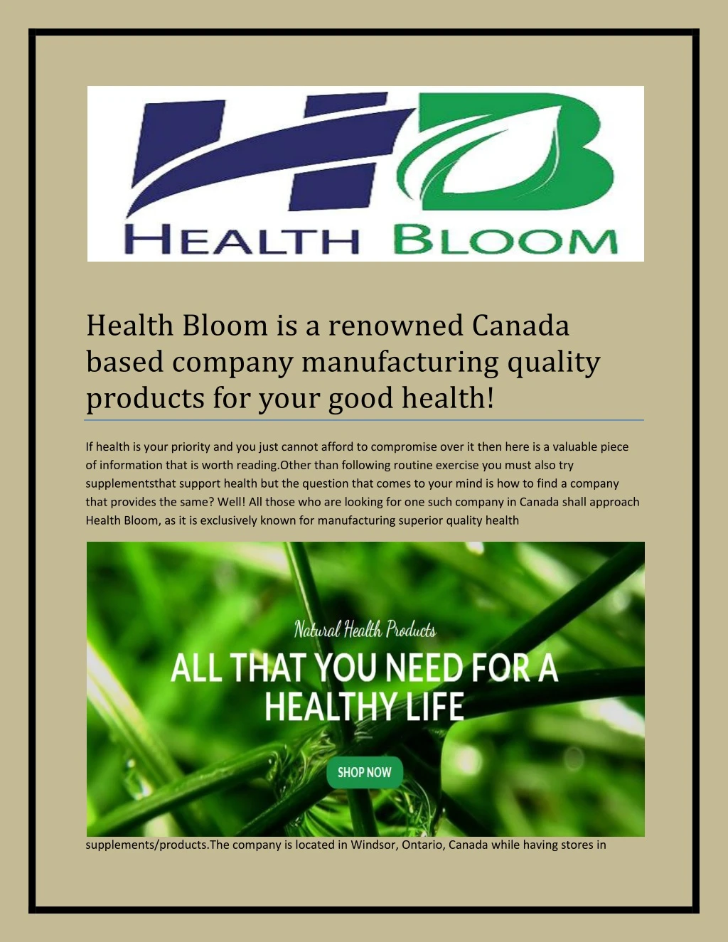 health bloom is a renowned canada based company n.