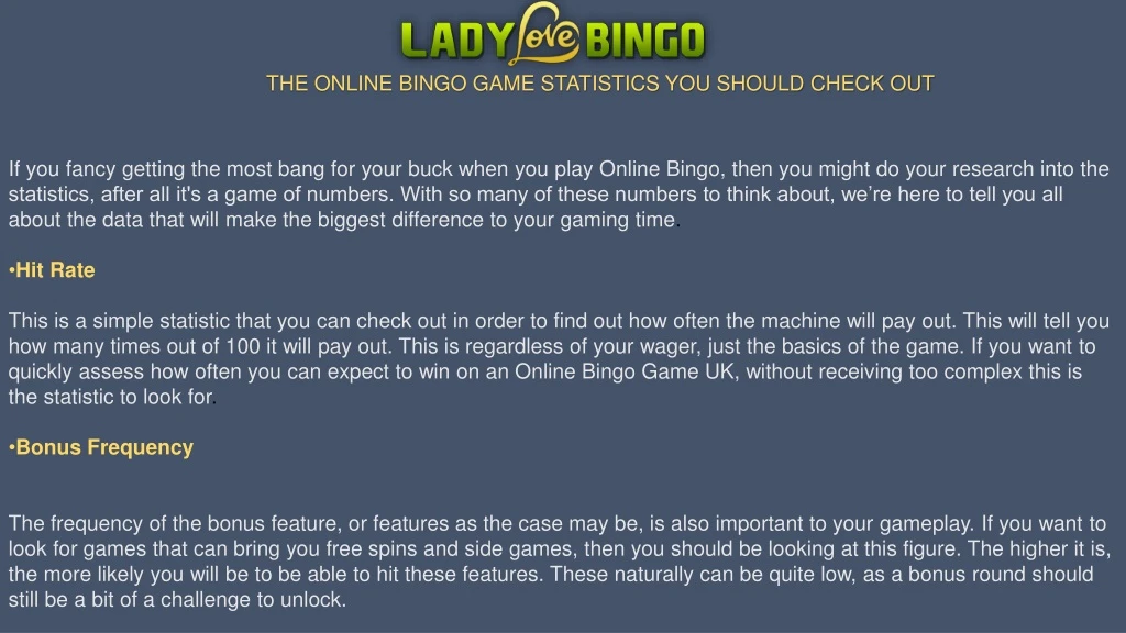 the online bingo game statistics you should check n.