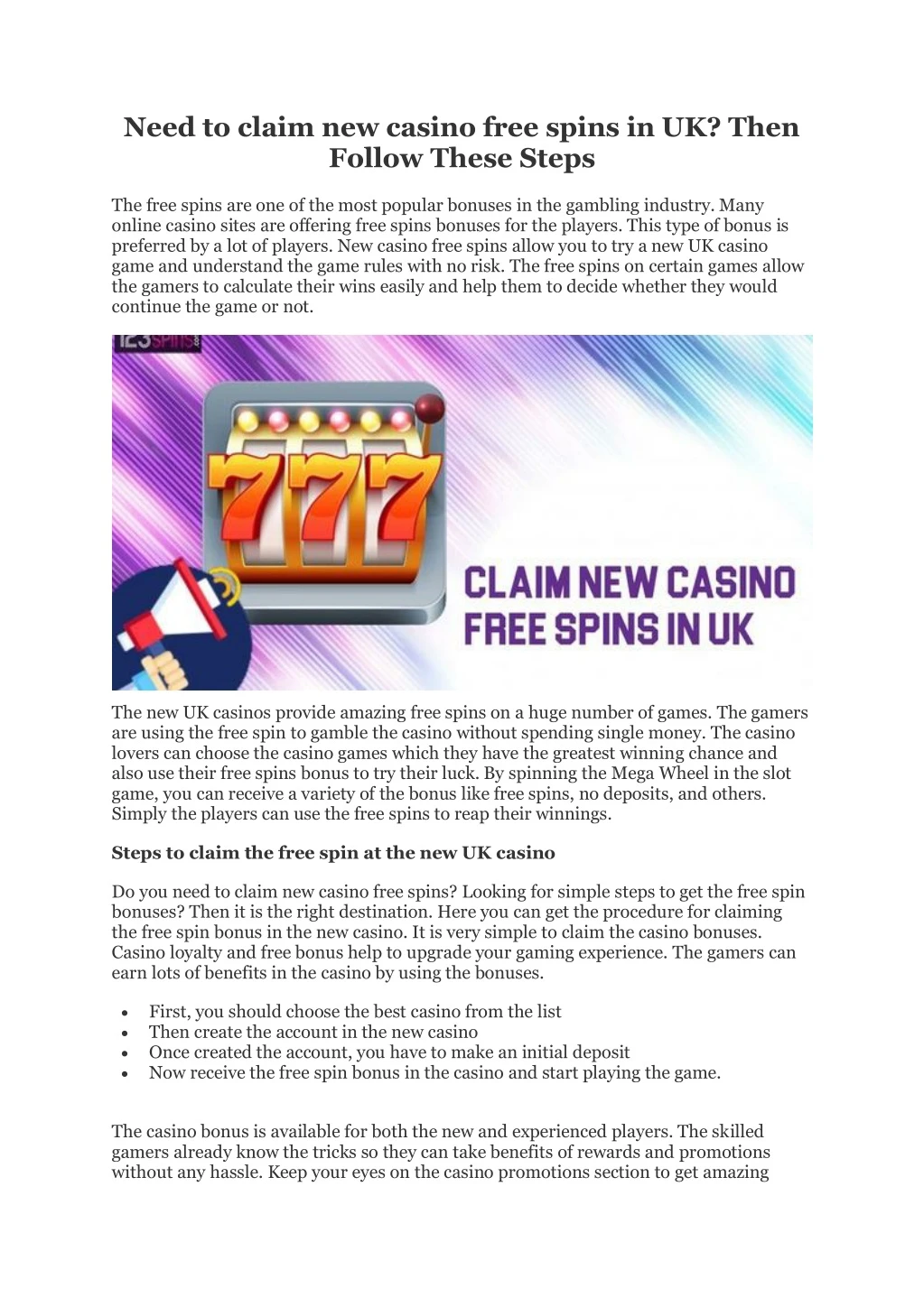 need to claim new casino free spins in uk then n.