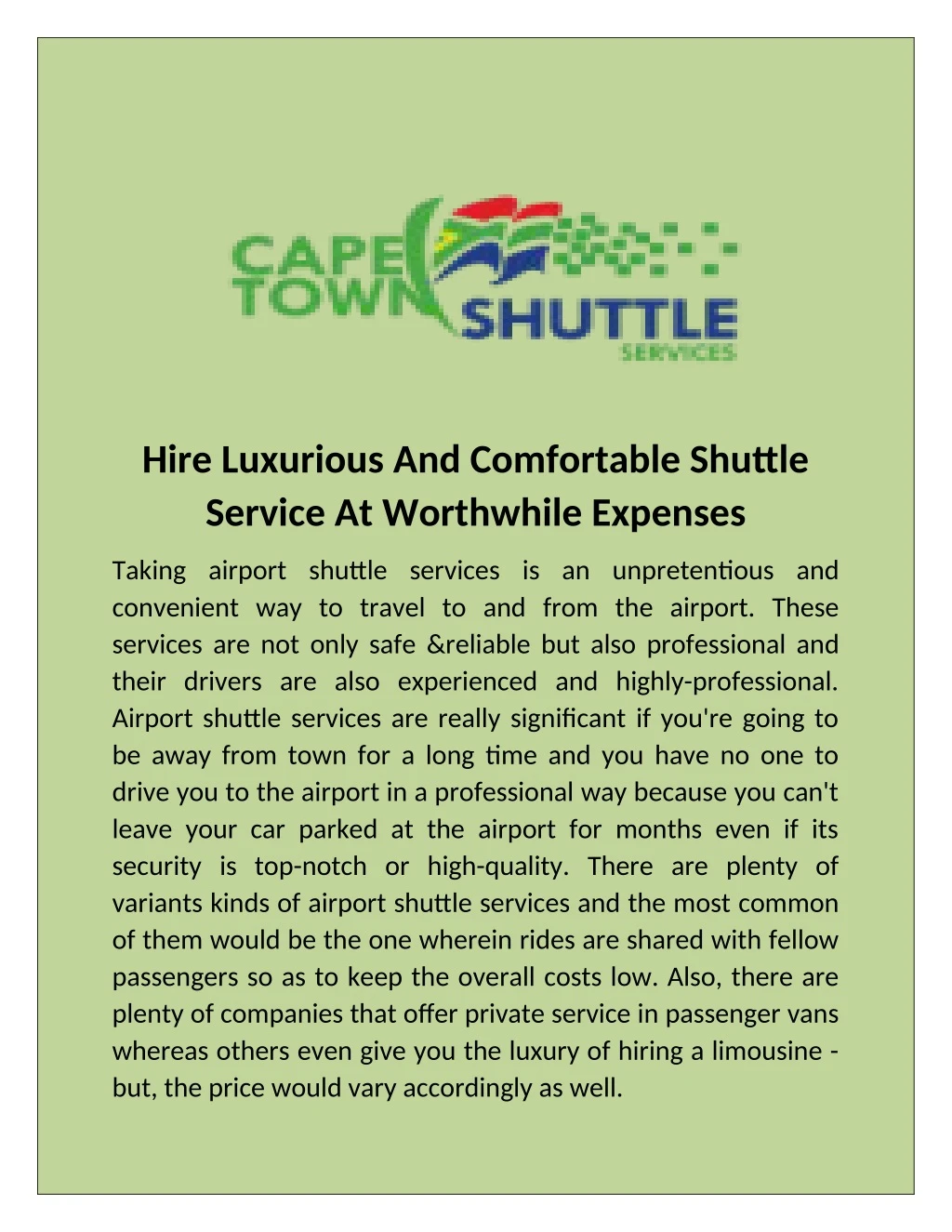 hire luxurious and comfortable shuttle service n.