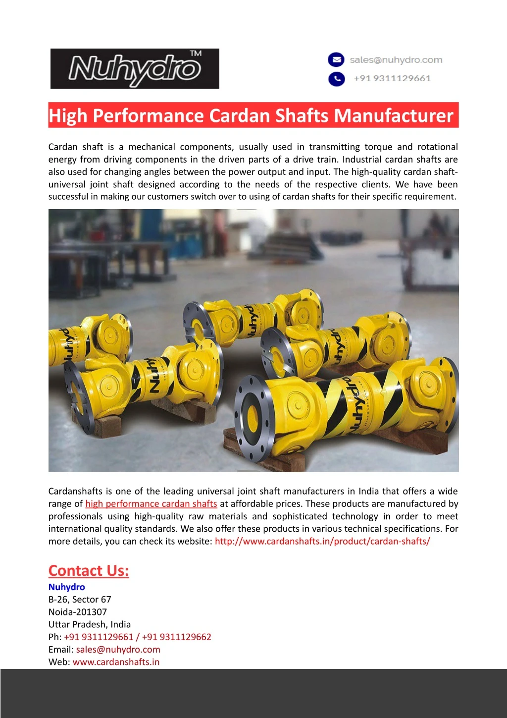 high performance cardan shafts manufacturer n.