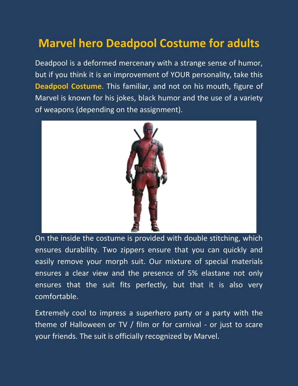 marvel hero deadpool costume for adults n.