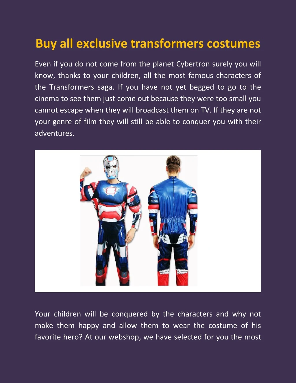 buy all exclusive transformers costumes n.
