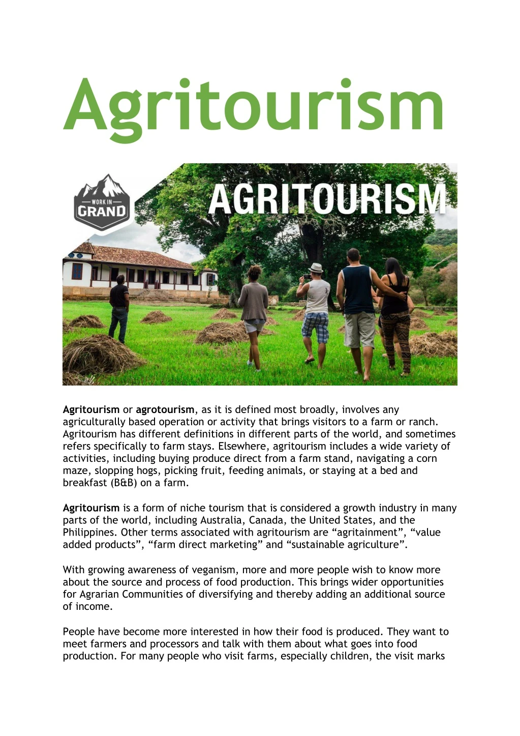 PPT - Agritourism or agrotourism - Work In Grand PowerPoint Presentation - ID:8295977