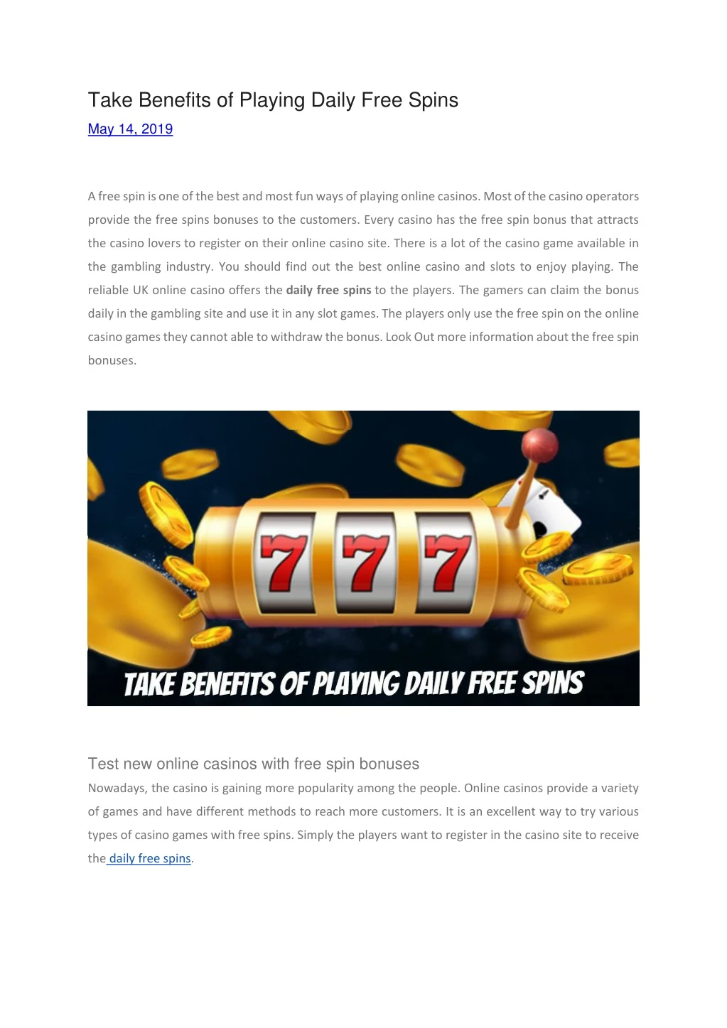take benefits of playing daily free spins n.