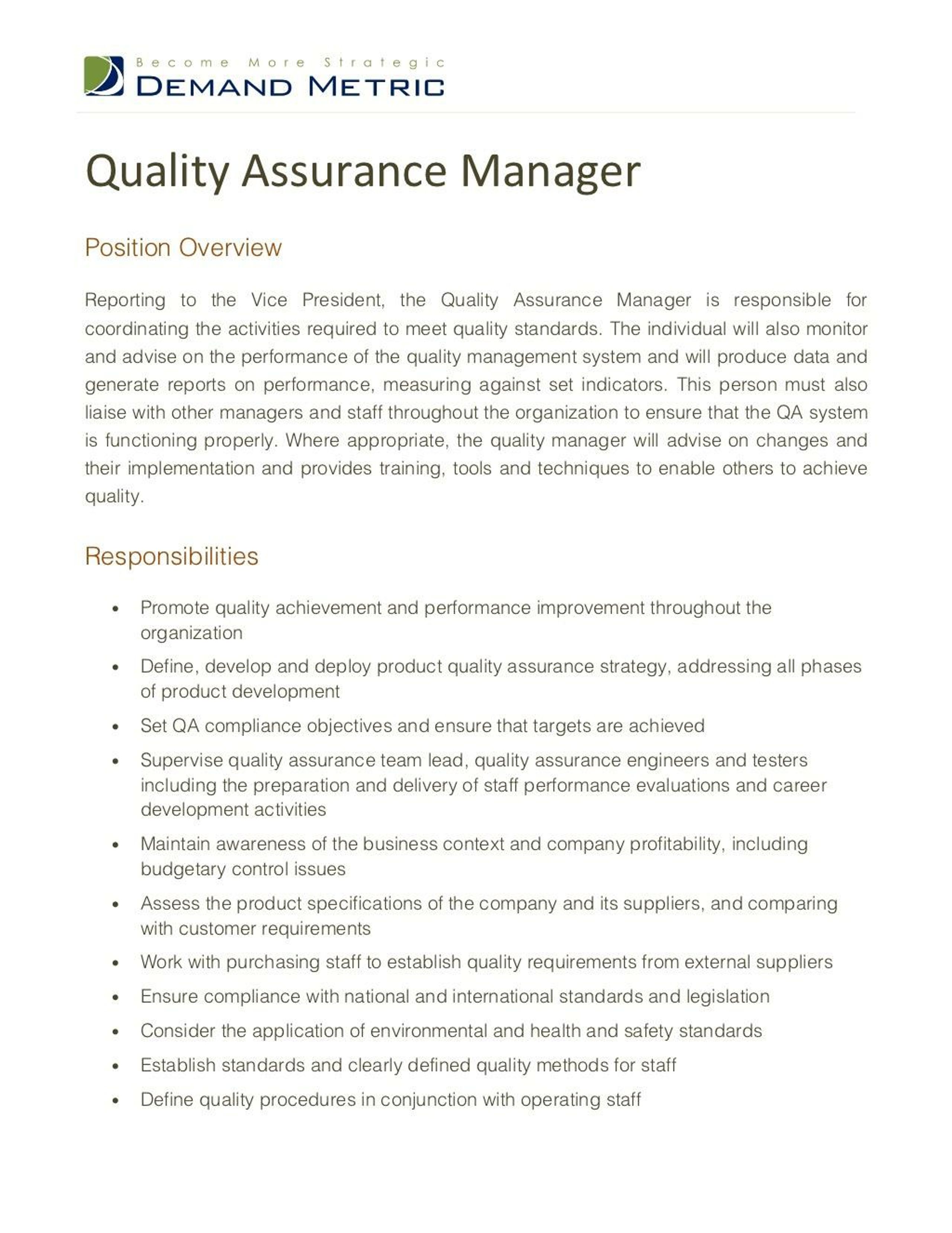 PPT Quality Assurance Manager Job Description PowerPoint Presentation   Quality Assurance Manager Job Description L 