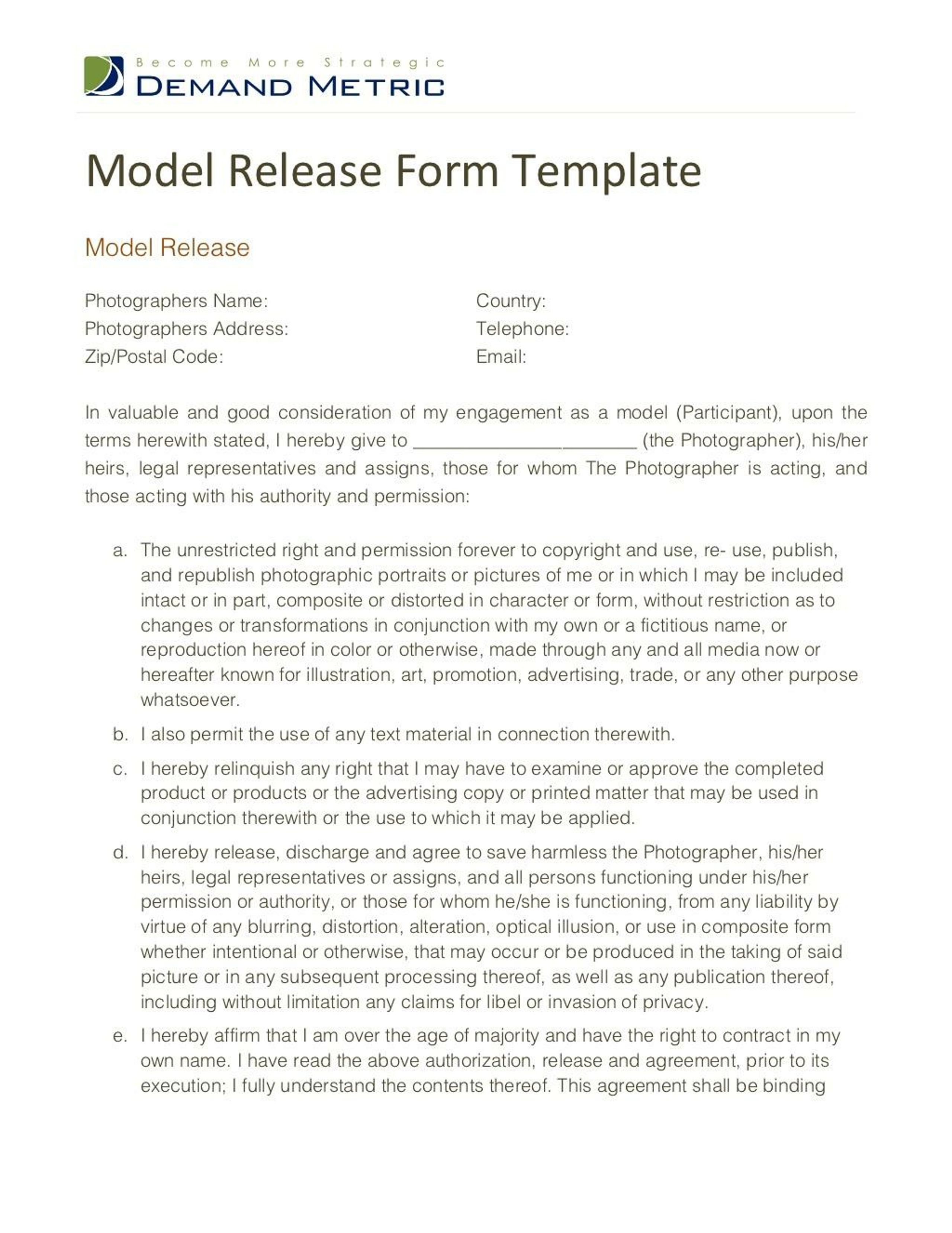 Model Release Form Template