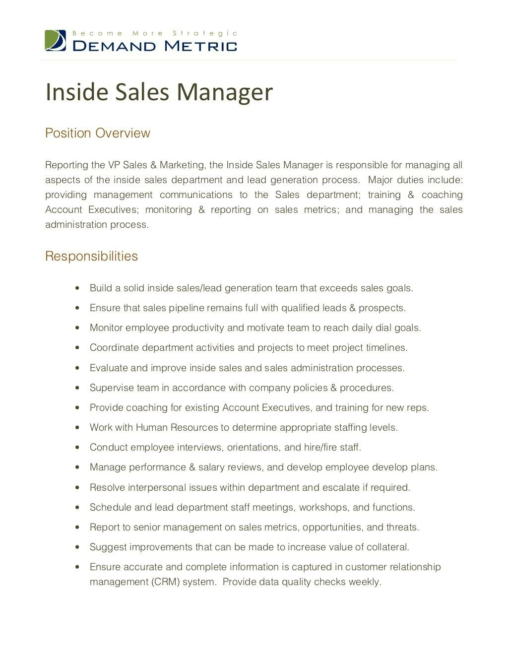 PPT Inside Sales Manager Job Description PowerPoint Presentation 