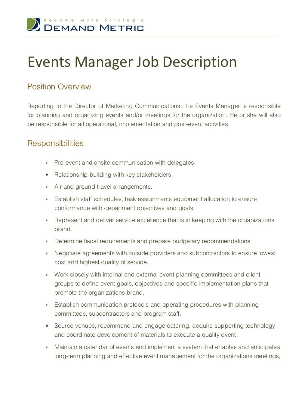 PPT Events Manager Job Description PowerPoint Presentation Free   Events Manager Job Description N 