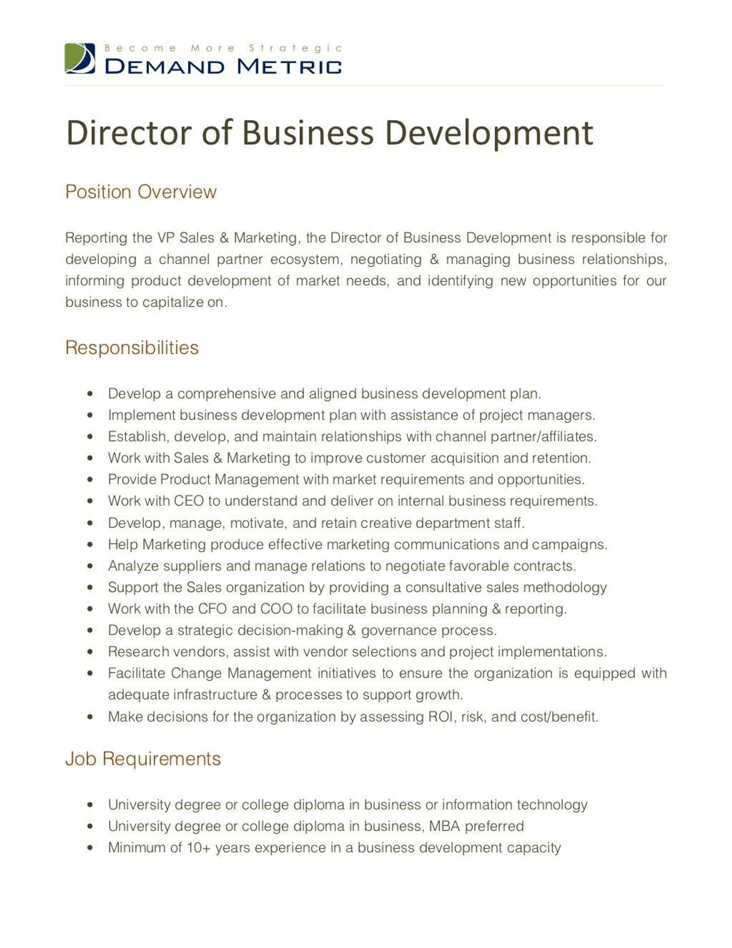 PPT   Director of Business Development Job Description PowerPoint ...