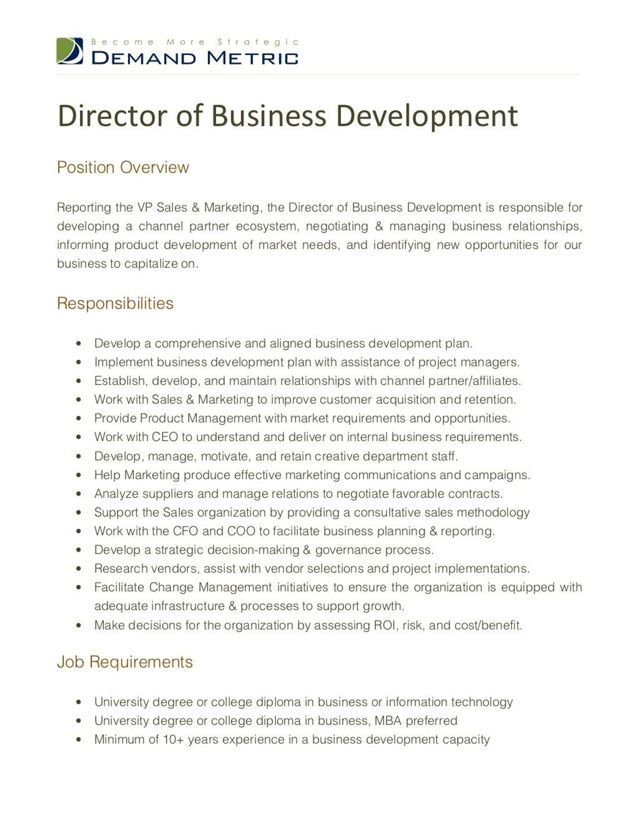 PPT Director Of Business Development Job Description PowerPoint 