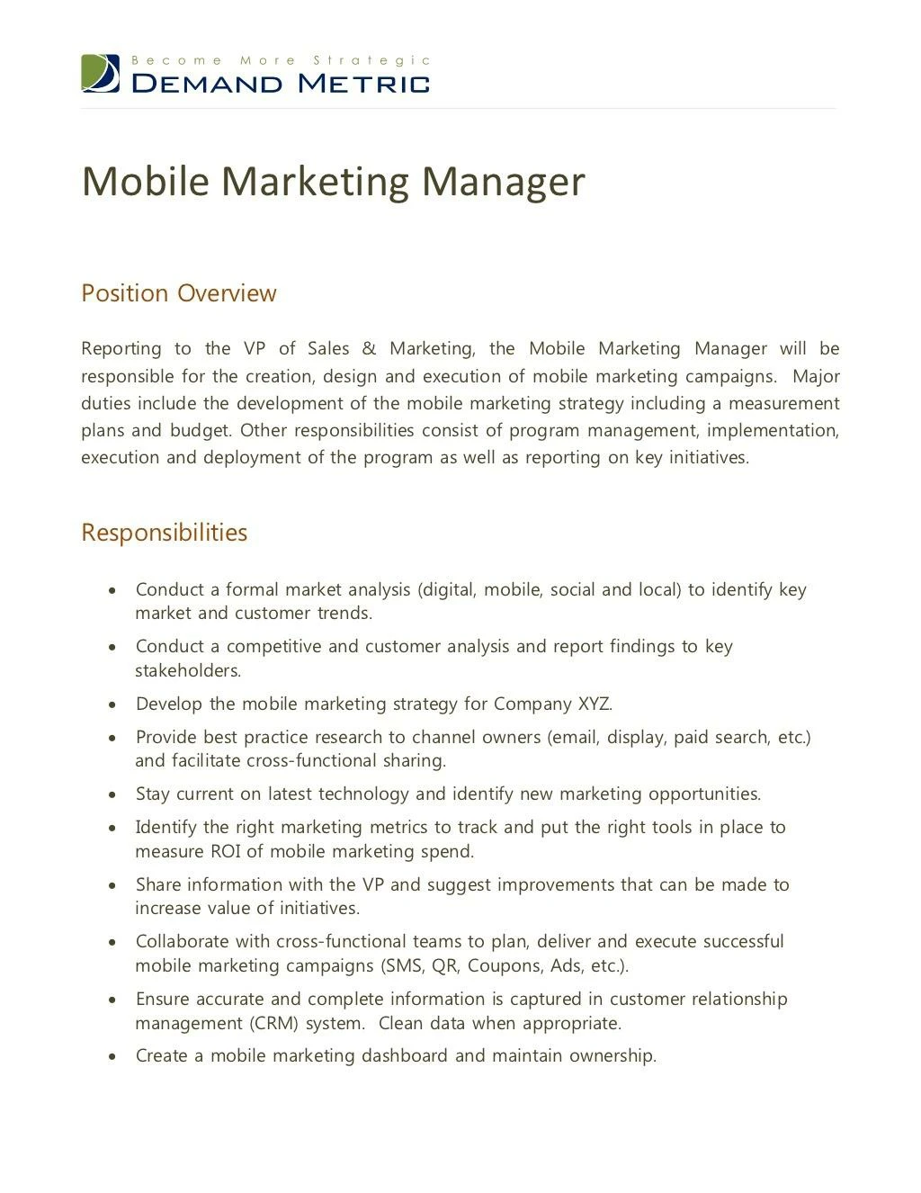 PPT - Mobile Marketing Manager Job Description PowerPoint Presentation ...