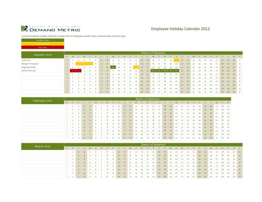 PPT Employee Holiday Calendar 2012 PowerPoint Presentation, free