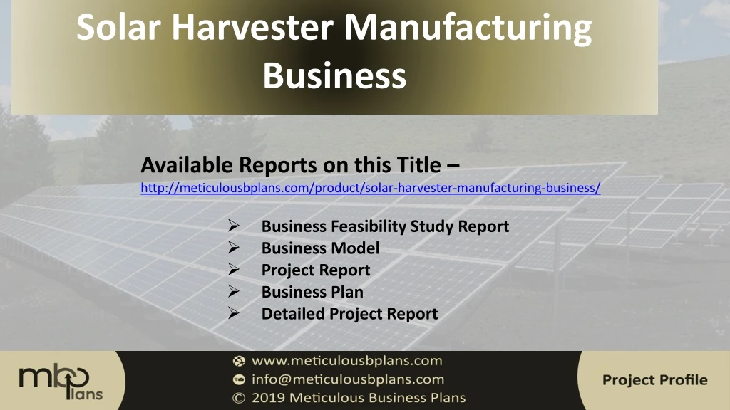 solar harvester manufacturing business n.