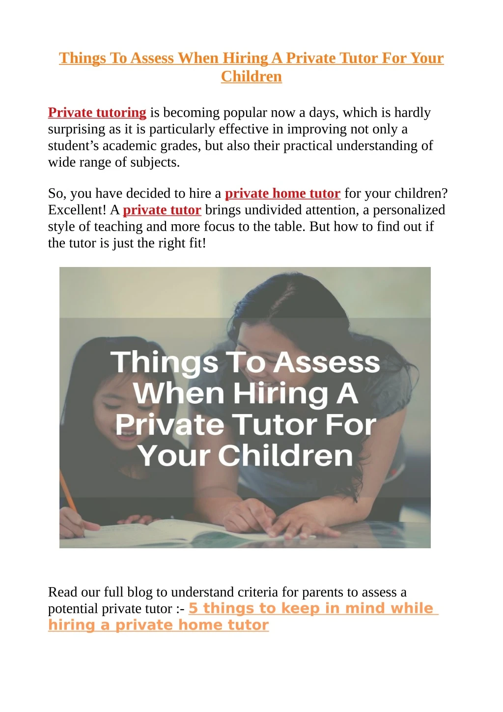 things to assess when hiring a private tutor n.