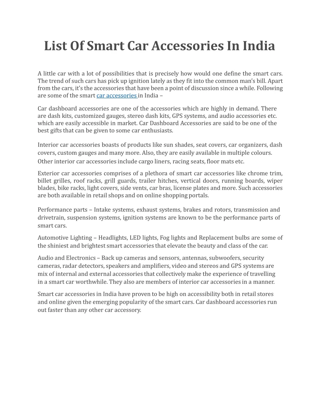 list of smart car accessories in india n.