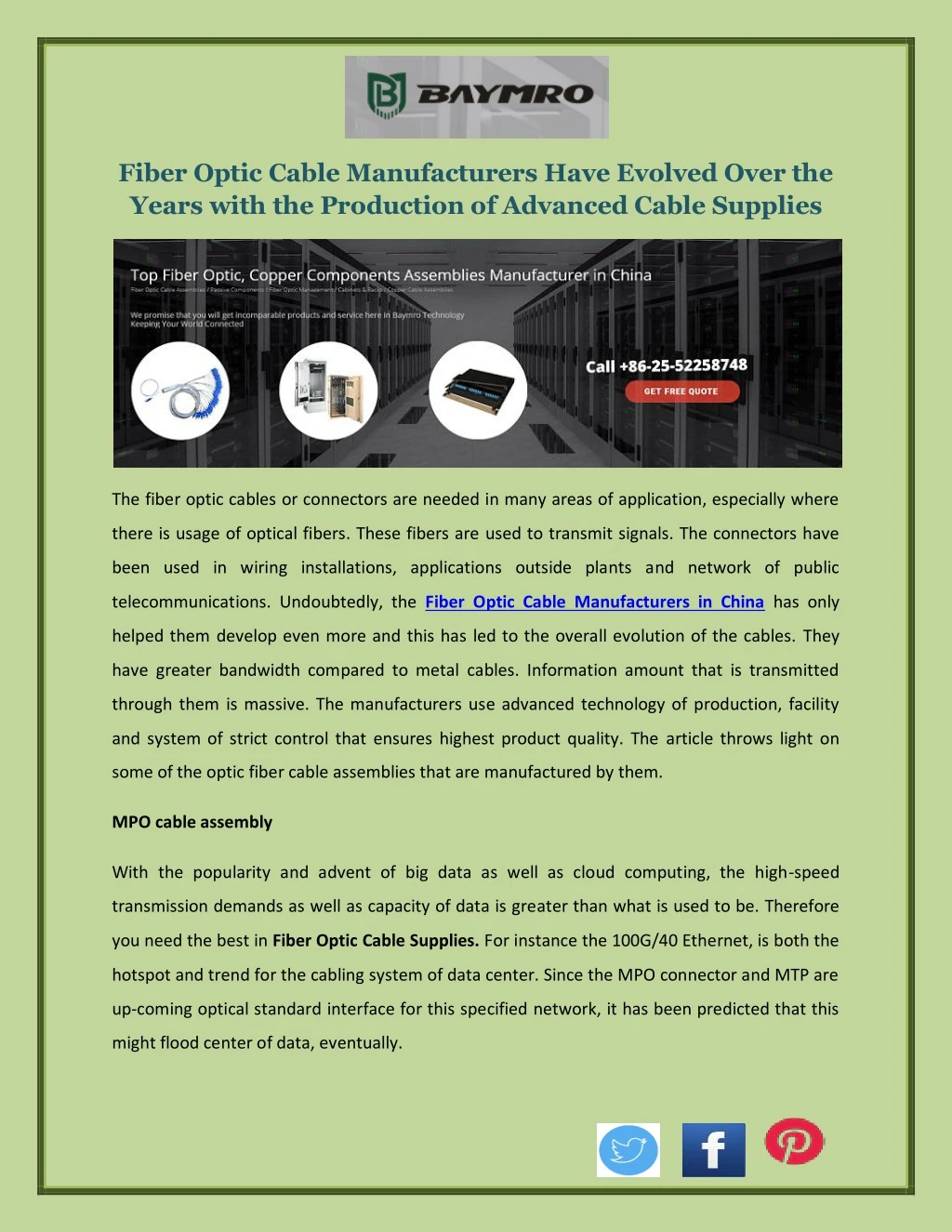 fiber optic cable manufacturers have evolved over n.