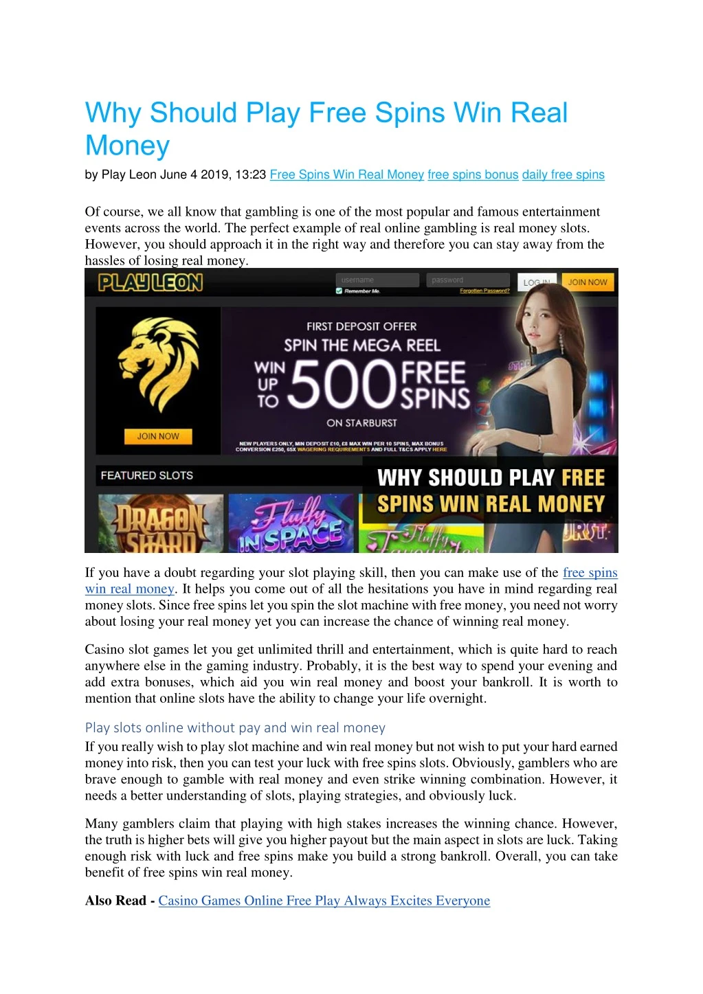 why should play free spins win real money by play n.