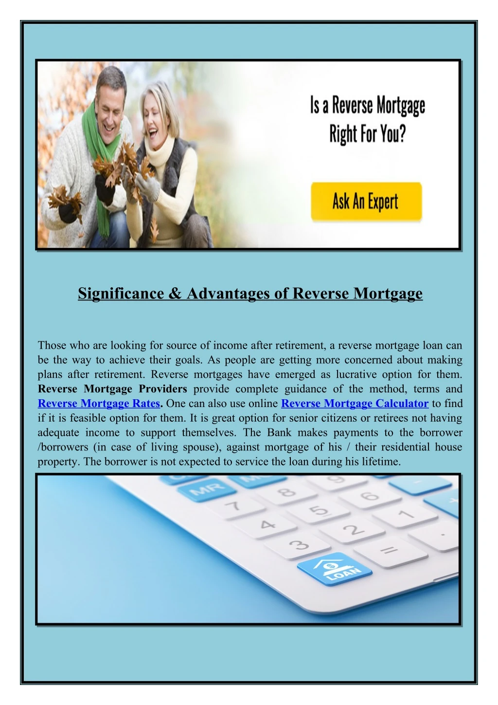 significance advantages of reverse mortgage n.