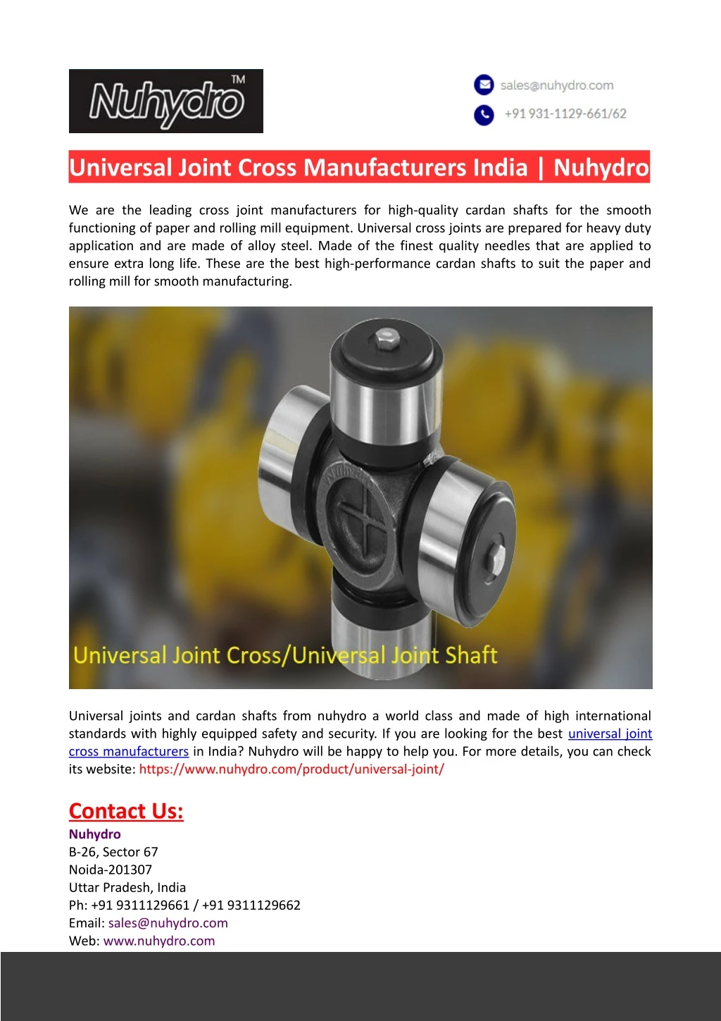 universal joint cross manufacturers india nuhydro n.