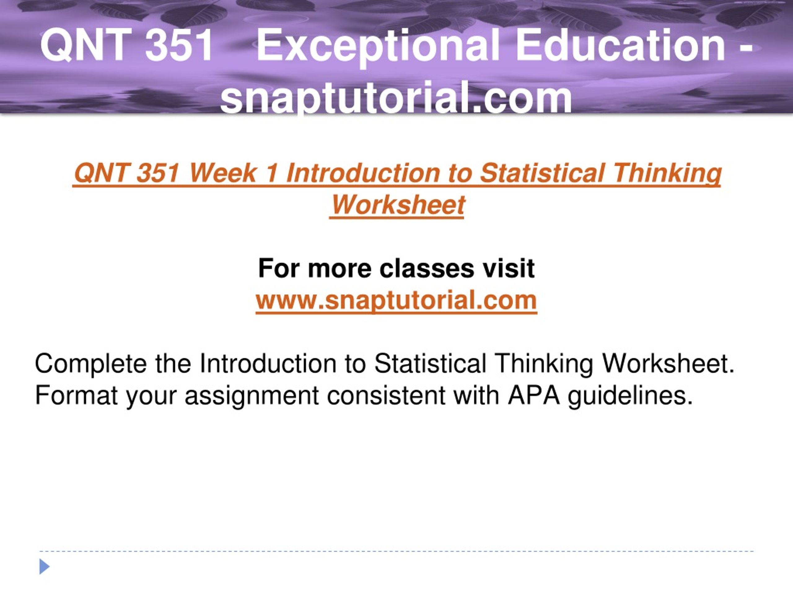 Query Qnt PPT - QNT 351 Exceptional Education - snaptutorial.com PowerPoint ...