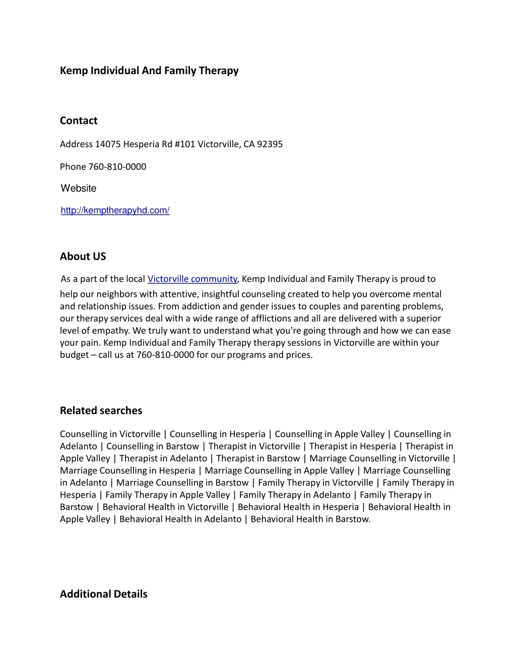 kemp individual and family therapy n.