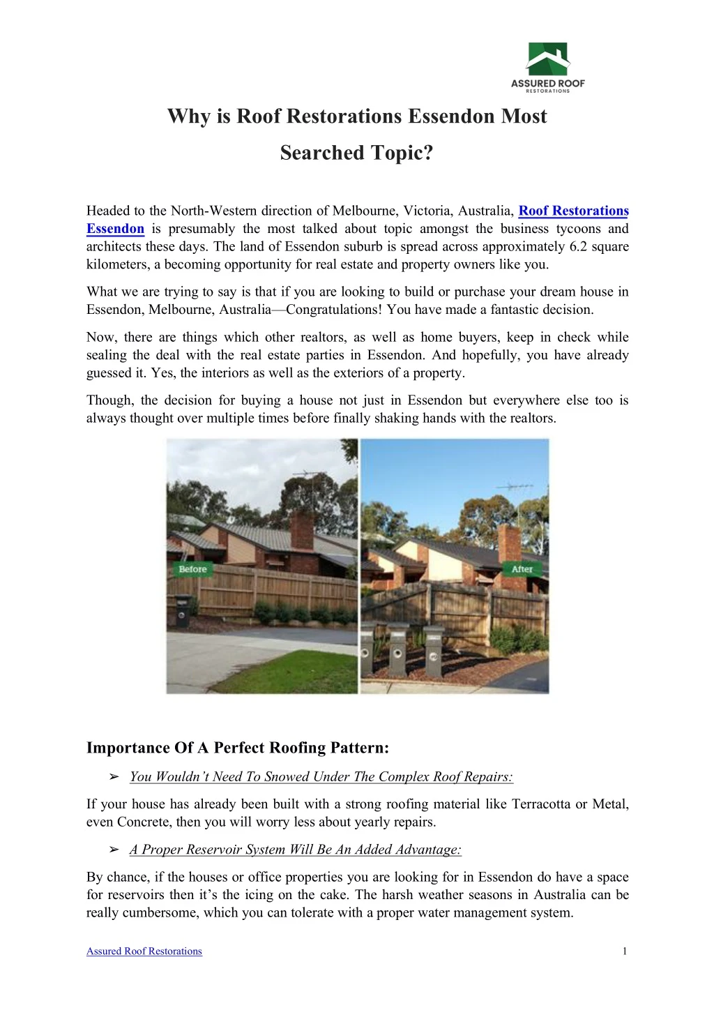 why is roof restorations essendon most n.