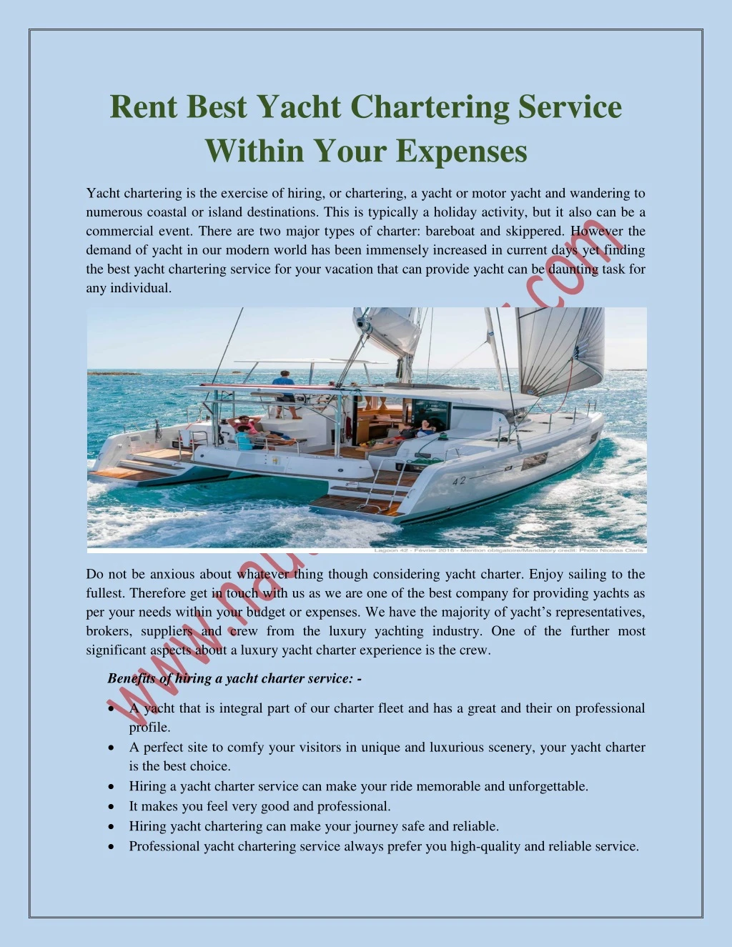 rent best yacht chartering service within your n.