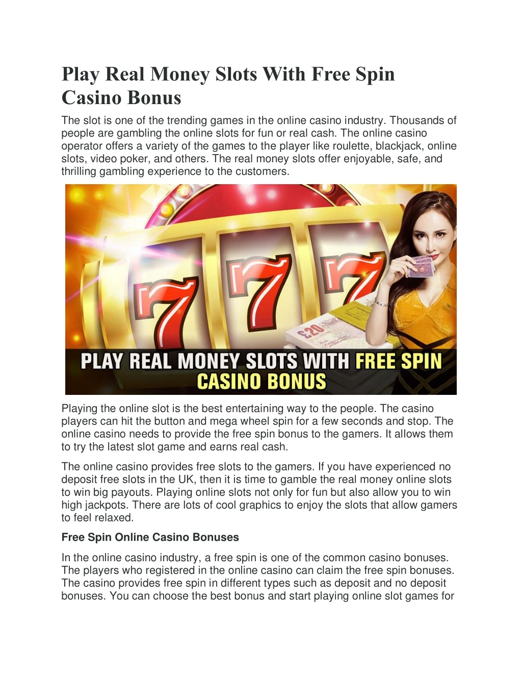 play real money slots with free spin casino bonus n.