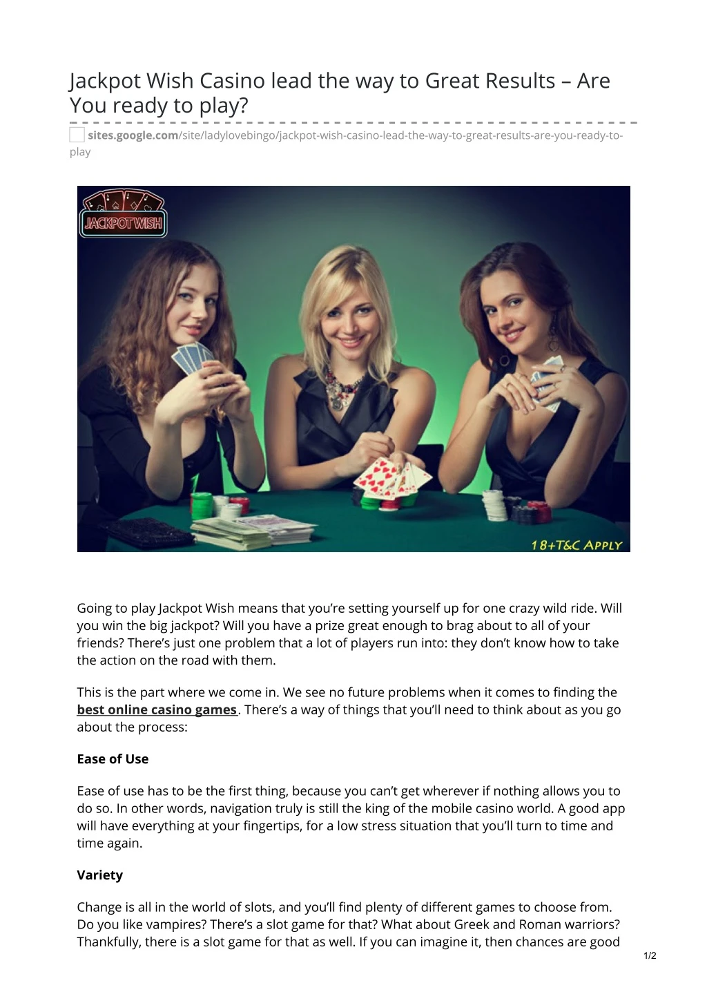 jackpot wish casino lead the way to great results n.