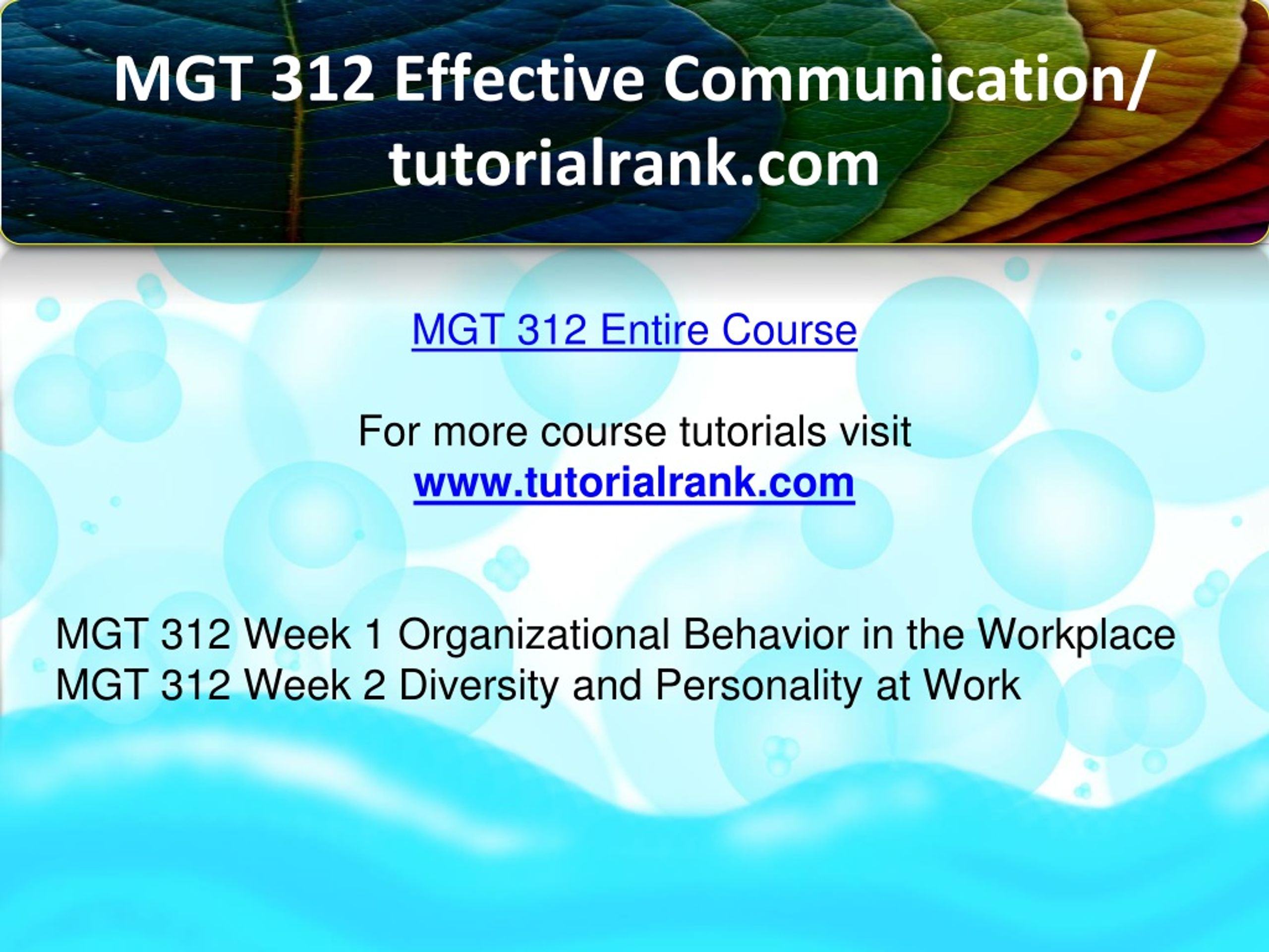 PPT - MGT 312 Effective Communication/tutorialrank.com PowerPoint ...