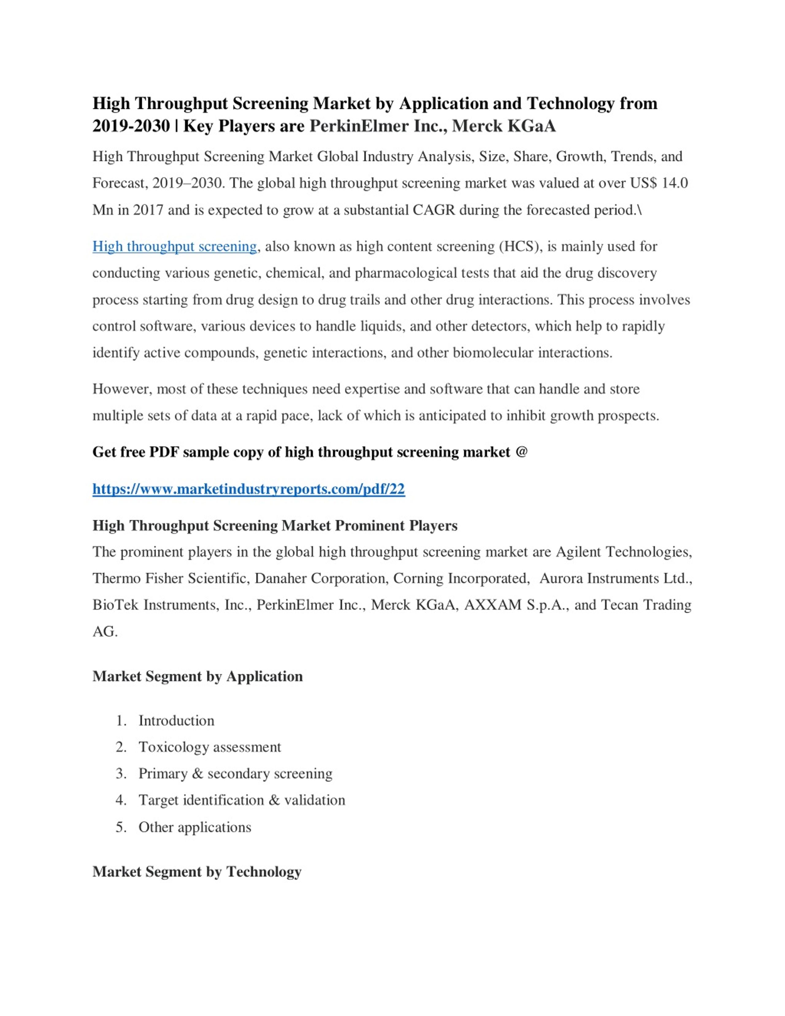PPT - High Throughput Screening Market Product Type, Size, demand, Test ...