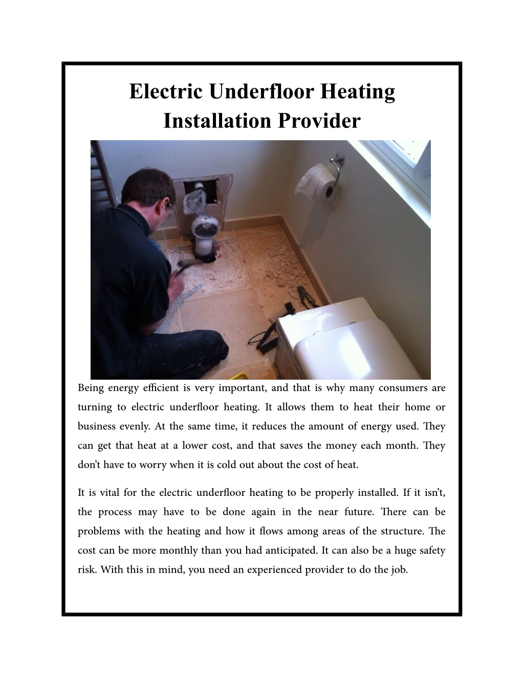 electric underfloor heating installation provider n.