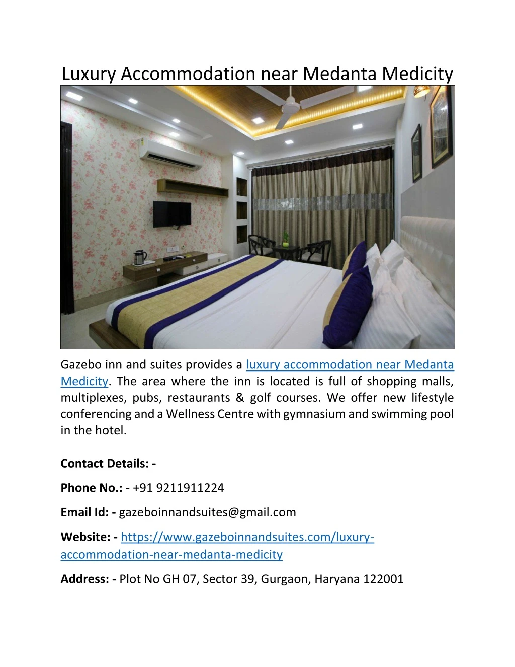 luxury accommodation near medanta medicity n.
